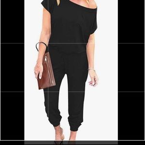 ANRABESS Women'sCasual Off Shoulder Elastic Waist Stretchy Long Romper Jumpsuit